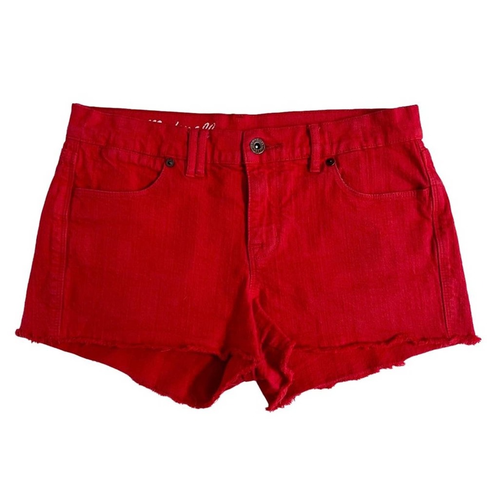 Madewell Womens Cutoff Jean Shorts size 27 Red Frayed Raw Hem Stretchy